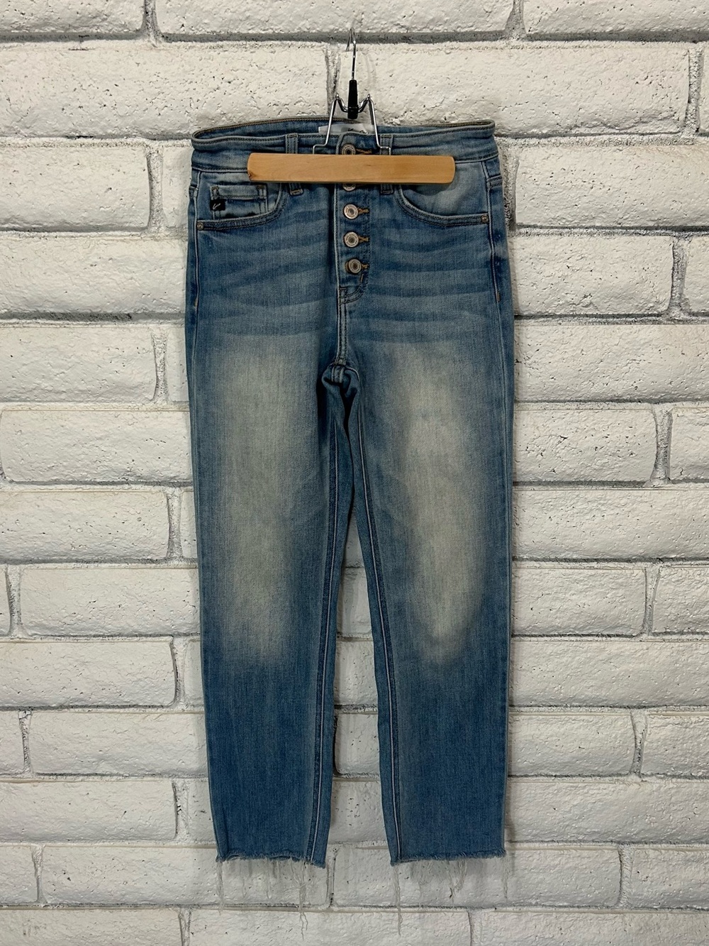 KanCan High Rise Button Fly Skinny Jeans Raw Hem Light Wash Size 3/25